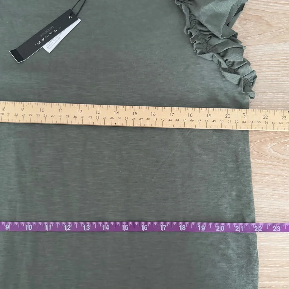 Tahari XL NEW Ruffle Sleeveless Cotton Dress Olive Green Pima Cotton Resort - Picture 5 of 6